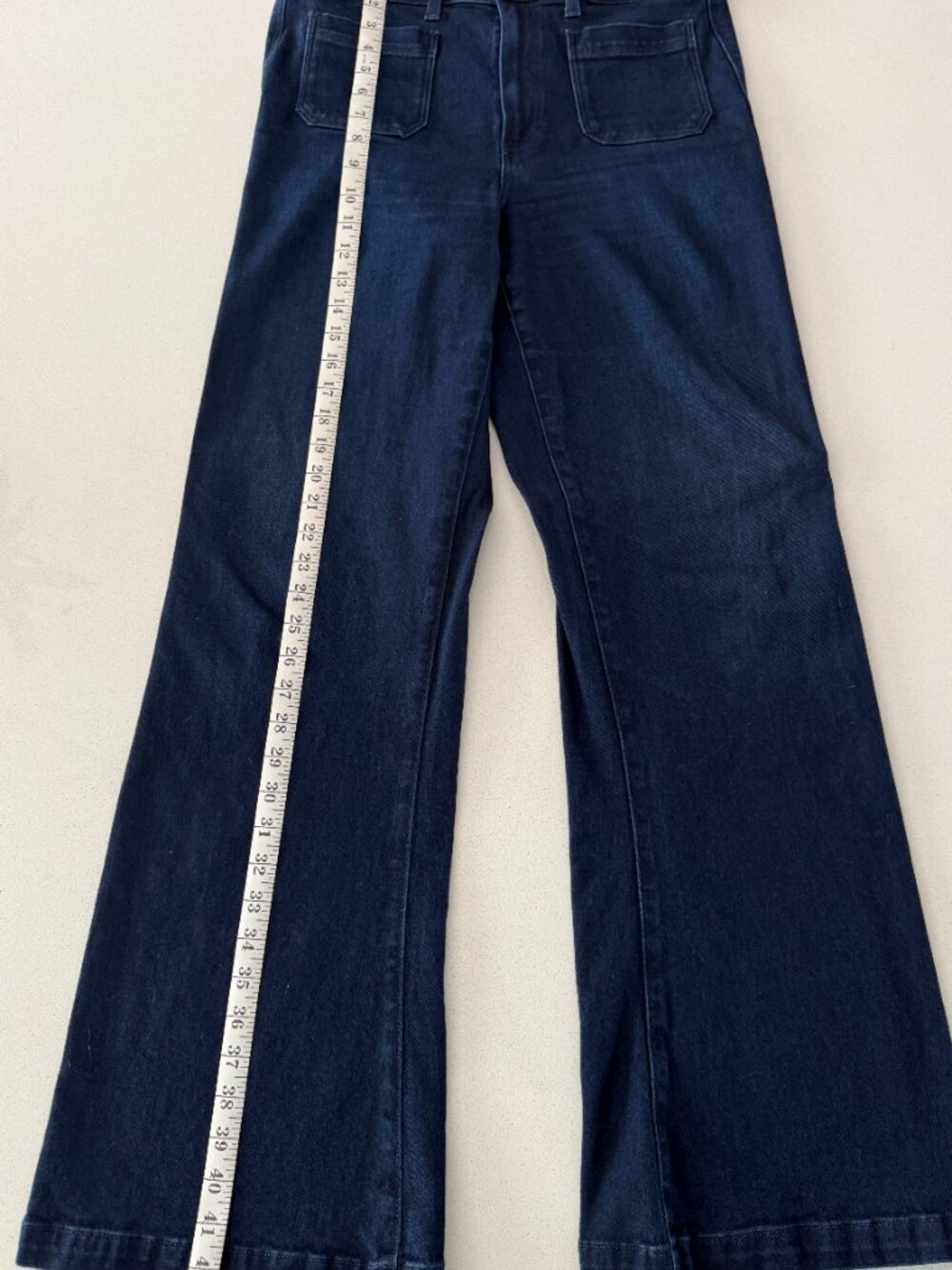 PAIGE Leenah Jeans Size 30 Dark Wash Patch Pocket Wide Leg Stretch Denim - Picture 10 of 14